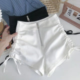 Pbong  Korean Fashion Zipper High Waisted Shorts Women Summer Chic Drawstring Skinny Hot Short Pants All-Match Streetwear Casual Shorts