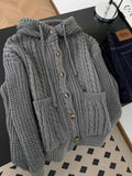 Vintage Y2K Gray Hooded Cardigan Women Lazy Wind American Harajuku Knitted Sweater Fall Winter Retro Long Sleeve Bf Casual Tops