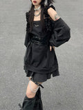 Swet Cool High Street Chic Off The Shoulder Punk Dresses Sexy Y2k Aesthetic Slim Waist Harajuku Clothing Fake Two Piece Tops