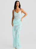 Lace Backless Sexy Maxi Dress Women Gown Halter Lace-up Sleeveless Bodycon Elegant Ruffle Beach Club Long Dress