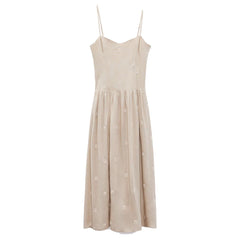 New Ladies Elegant Casual Suspender Embroidered Linen Dress