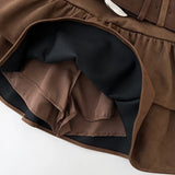 Tiered Ruffled Mini Skirt with Belt Built-in Shorts Thick Wool High Waisted Short Skirt Women Teen-girl Autumn Winter Y2K Outfit