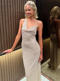 Spaghetti Strap Polka Dot Dress For Women Gown Fashion Irregular V Neck Sleeveless Backless Bodycon Club Long Dress