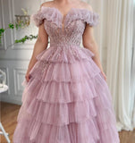 Pbong  Classic Exquisite Modern Style Organza Pattern Tiered Sequined Ball Boat Neck Long Dresses Cocktail Dresses Formal Fa formal dress