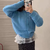 Pointelle Cardigan Women Long Sleeve Crew Neck Button Down Knit Sweater Jacket Autumn Winter French Chic Outfit