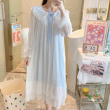 Pbong  Spring New Palace Gauze Dress Loose Princess Nightgown Women's Long Sleeve Night Shirt Lace Sweet Long Nightdress Home Wear