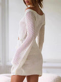Mesh Crochet Long Beach Shirt Women Solid Cover Up Ladies Long Sleeve Hollow Out Sexy Beachwear Bathers Swim Bathing Suit
