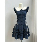 Elegant Gothic Vintage Dress Women Lolita Lace Sleeveless Mini Dress Y2K Slim Style Spicy Girl Daily Fashion