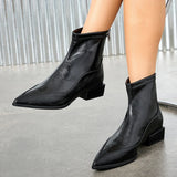 Pbong  Spring Autumn Fashion Pointed Toe Zipper Ankle Boots Women Soft Leather Short Booties Square Low Heels Ladies Shoes