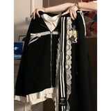 Japan Preppy Style Office Lady Patchwork Lace Appliques Coats Harajuku American Vintage Y2k 2000s Sweatshirts Punk Loose Clothes
