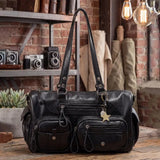 Pbong  Women PU Leather Shoulder Bag Y2k Multiple Pockets Underarm Pouch Vintage Designer Tote Handbag Shopping Travel Top-Handle Bags