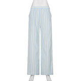 New Summer Euramerican Stretch Waist Loose Women Pants Y2k Beach Style Constrast Color Striped Trousers Lazy Harajuku Punk Pant