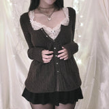 Grunge Knit Cardigan Long Sleeve Single Breasted Knitwear y2k Women Vintage Aesthetic Kawaii Sweater 2000s Streetwear