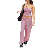 Stripe Tube Top And Long Trouser Sweet Chic Summer Outfits Strapless Tank + Wide Leg Pant Set 2025 New Casual Knit Women Sets