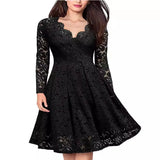 Pbong  Russian Lace Dress Women's Cross-Border V-neck Mini Skirt Elegant Commute Style Polyester Fabric High Waist Long Sleeve