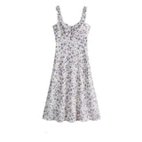 Dresses Women Sweet Korean Style Girls Floral Spaghetti Straps High-waist Summer Elasticity Mini Vestdios Female Japan Version