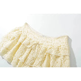 Pbong  Women Yellow Black Y2K Lace Mini Skirt Sexy Low Waist Side Zipper A-line  Layered Summer Skirts With Short Lining