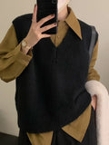 Women's Sweater Vest Sleeveless V-Neck Pullover Knitted Vest Top French Effortless Chic Knitwear Autumn Winter
