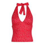 Pbong  Holiday Plaid Halter Tops Beach Style Sexy Slim Deep V-Neck Sleeveless Crop Tops Women Summer Fashion Streetwear Ladies