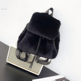 Pbong  Plush Backpack Imitation Rabbit Fur Backpack Student Girl's Large Capacity Drawstring Leopard All-Match