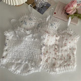 Y2k Tops French Floral Wood Ear-hem Camisole Women's Outer Wear with Breathable Lace Back-beautiful Underwear for Summer