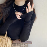 Light Yellow Sweater Woman Long Sleeve Rib-knit Mock Neck Sweater Pullover Plain Mockneck Jumper Autumn Winter Basic Outfit