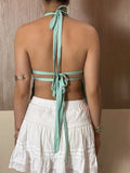 Women's Sequin Halter Tank Tops V-Neck Sleeveless Backless Slim Fit Vest Streetwear for Summer