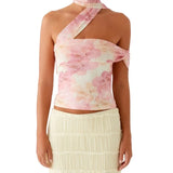 y2k Halter Top Women Sexy Clothing Flower Print Sleeveless Backless Cropped T Shirt Vest 2000s Clothes Party Clubwear
