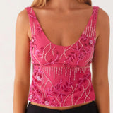 Boho Beaded Embellished Tank Tops Sequin Sparkly Shiny Sleeveless Shirt Vest Women Summer Vacation Y2K Sexy Crop Tops Going Out