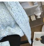 Women Knitted Cardigan Sweater Jacket Fashion Spring Autumn 2024 New Versatile Leisure Thin Style Hollowing Out Ladies Top Coat