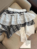 Pbong  Y2K Plaid Patchwork Skirt Women Vintage Casual High Waist Streetwear Mini Skirts Retro Harajuku American Irregular Skirt