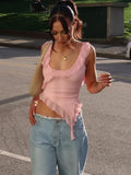 Casual Backless Ruffled Y2k Top Vest Patchwork Strapless High Street Top Fashion Cute Solid Scoop Neck Tank Top Pullover