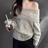 Off Shoulder Sweater for Women Long Sleeve Ribbed Knit Off-the-Shoulder Pullovers Jumper Tops Autumn Winter Y2K 90s Outfit