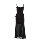 Mall Goth Dress Women Fairycore Grunge Spaghetti Strap Lace Patchwork High Waist Bodycon Dress Partywear