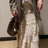 Korean Fashion Skirts Gentle Heavy Industry Vintage French Hollow Out Hook Flower Design Knit Skirt Vintage A-line Skirt