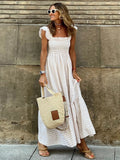 Pleate Loose Retro Sleeveless Checkere Dress Summer Fashion Women's Bohemian Casual Large Hem Dress Slip Dress Beach Sundress