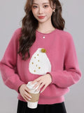 Chic Print Sweet Sweaters Women Casual Preppy Style Cute O Neck Pullover Loose Long Sleeve Fashion Fall Winter Korean Jumper New
