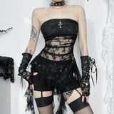 Gothic Lace Stitching Tube Tops Women's Sexy Harajuku Sleeveless Strapless Y2K Tops Rave Dance Cami Bandeau Tops