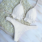Summer Brazilian Bikini Set Women Sexy Bandage Top Thong Bottom 2 Pieces Set Push-up Swimwear Lace Up Swimsuit Beachwear