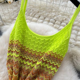 Women Dress New Europe Fashion Multicolor Spaghetti Straps Knitted Party Dress Vacation Style Lady Beach Vestidos