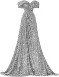 Pbong  Sequin Off Shoulder Prom Dresses Mermaid Ball Gown Sweetheart Evening Gown Long for Women
