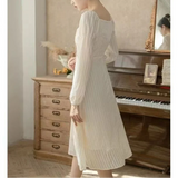 Pbong  Literary Vintage Fashion Temperament Long Sleeve Square Neck Dress Women Autumn New Button Zipper Patchwork French Long Dresses