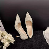 Pbong  New Women's High Heels Stiletto Heels Sequins Rhinestone Decoration Wedding Shoes Fashion Women's Dress Party Shoes