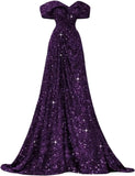Pbong  Sequin Off Shoulder Prom Dresses Mermaid Ball Gown Sweetheart Evening Gown Long for Women