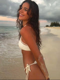 Sexy Crochet 2 Piece Set Women Hollow Swimsuit Halter Mini Camisole+Bandage Panties Matching Club Beach Vacation Suit
