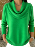 Pbong  Women Autumn Winter Pullover Sweater New Solid Color Stacked Collar Long Sleeve Comfortable Female Casual Pocket Pullover