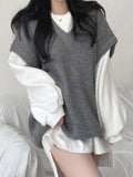 Autumn Winter Sweater Vest Women Korean Fashion Preppy Style Knitted Sweater Female Oversized Casual Loose Sleeveless Pullovers