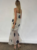 Pbong  Polka Dot Printed Double Layer Women Maxi Dress Sexy See Through Mesh Dress Summer Skinny Elegant Party Evening Dress