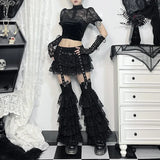Lace Layered Mini Skirts Y2K Aesthetic Sexy Eyelet Short Shirt Women Summer New Fashion Gothic Skirt Streetwear