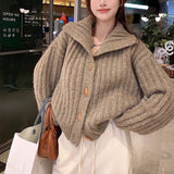 Chunky Knit Cardigan with Toggles High Neck Button-down Sweater Jacket Women Autumn Winter Warm Knitwear Vintage Outfit